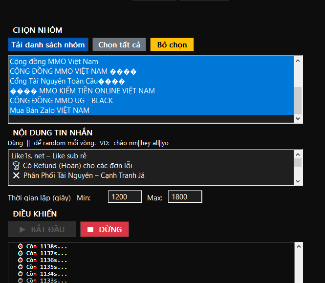 Tool Spam Tin nhắn Telegram - Tự động gửi quảng cáo đến nhóm